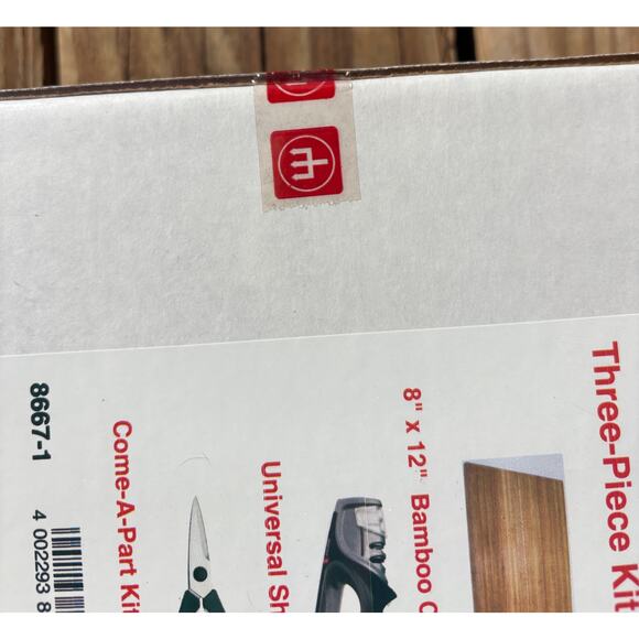 Wusthof 3 pc Bamboo Cutting Board Knife Sharpener Kitchen Shears NWT $150 - Picture 3 of 4